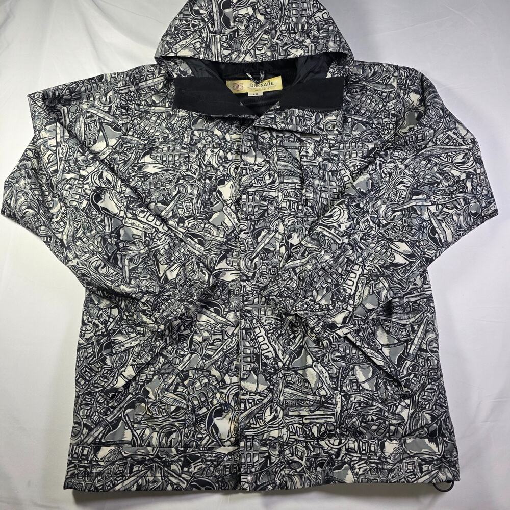 Grenade Fatigue Project L Snowboarding Jacket AOP Black And White Grenade Print